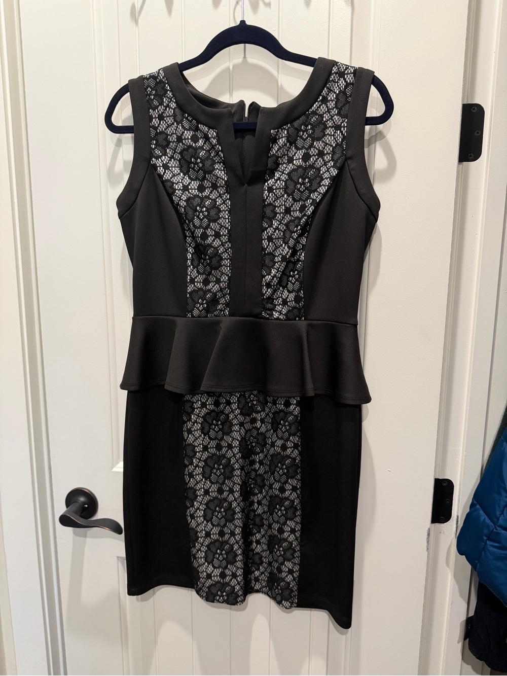 Enfocus Studio Black Lace Peplum Dress with Floral Panels
